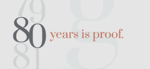 Banner graphic celebrating 80 years of success, featuring a large gray number '80' on a light gray background. The 'g³' logo, the orange text 'years in proof.' The design conveys Eighty years is not a milestone It’s proof.