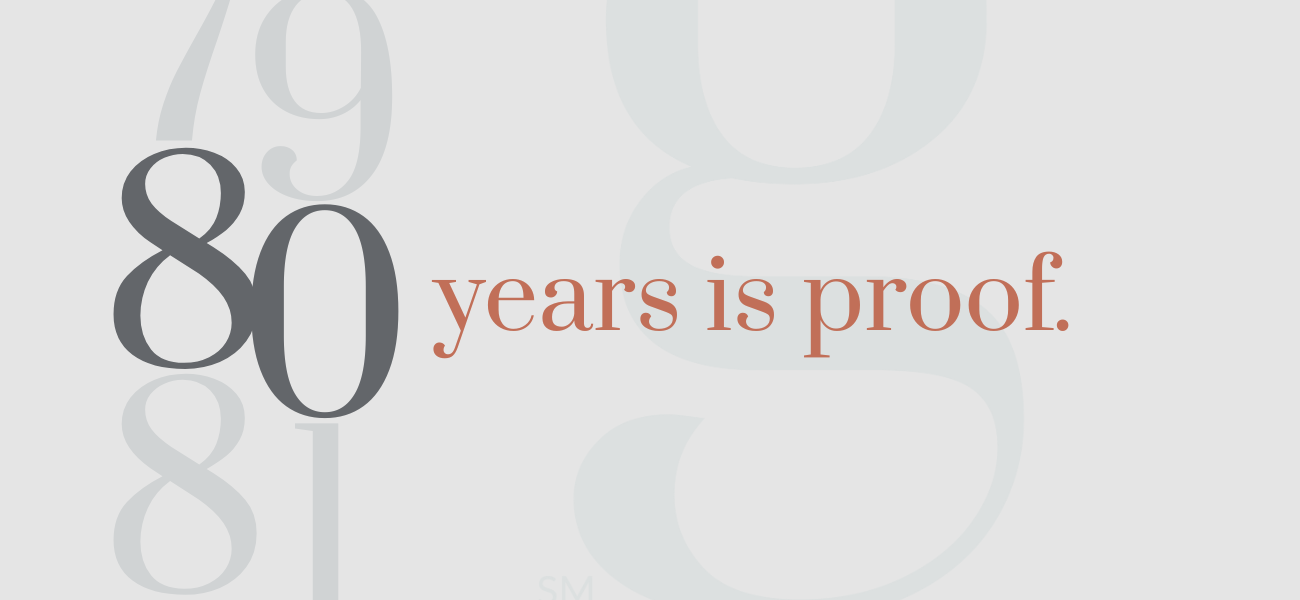 Banner graphic celebrating 80 years of success, featuring a large gray number '80' on a light gray background. The 'g³' logo, the orange text 'years in proof.' The design conveys Eighty years is not a milestone It’s proof.